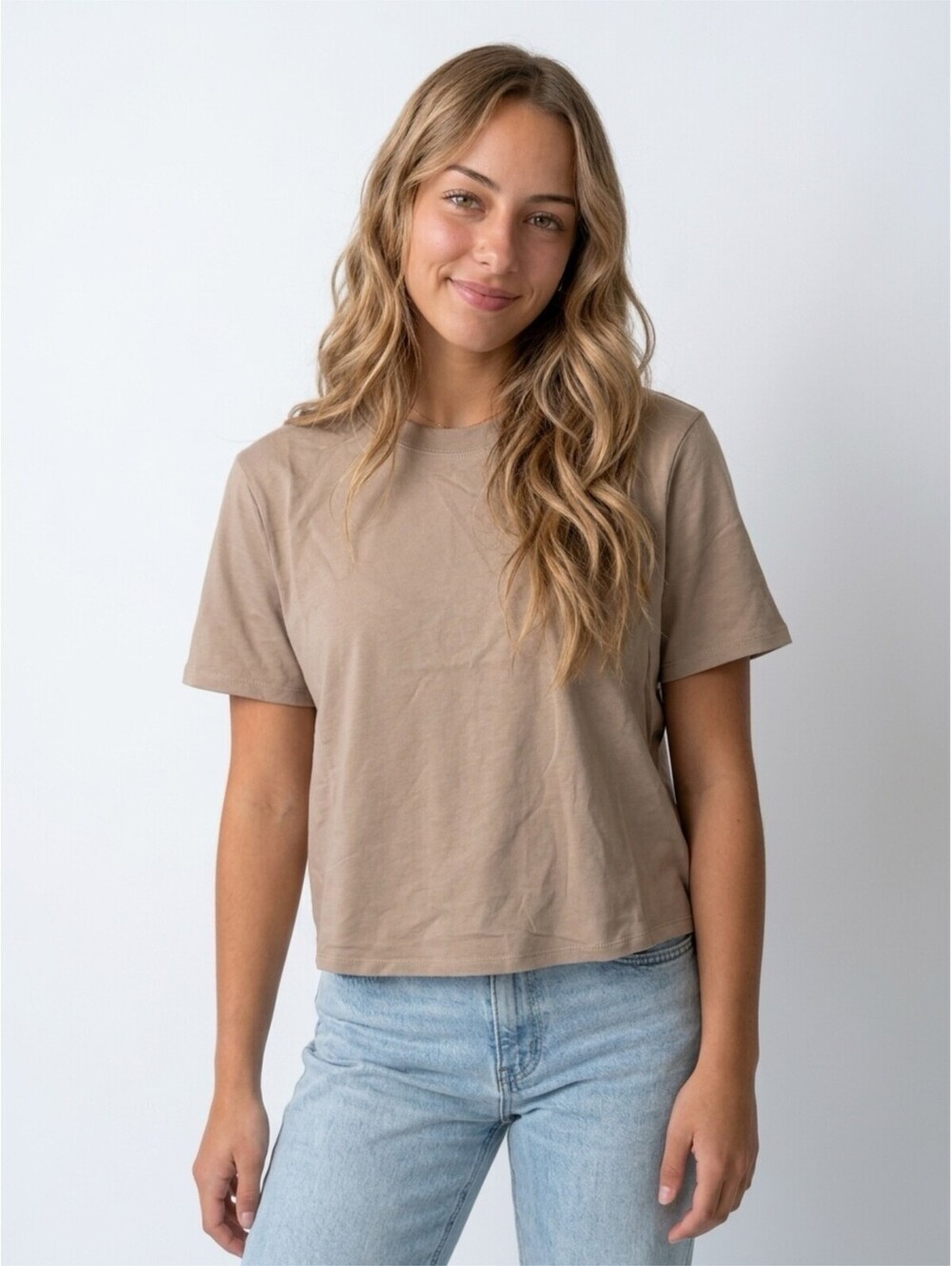 Halara Round Neck Short Sleeve Casual Cotton Boxy T-Shirt Large Walnut Brown NWT